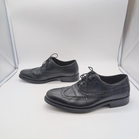 Johnston And Murphy Sz 9.5 Black Sheepskin Leather Duvall Oxford Wingtip Shoes - Picture 4 of 9